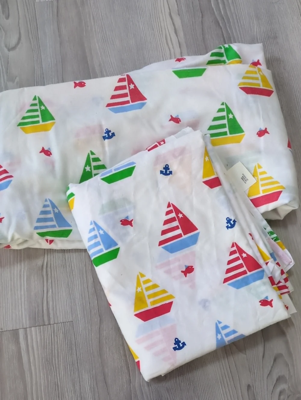 Vintage 90s Welswood Sailboat Sheet Fabric Craft Lot Nautical Y2K Cotton Blend